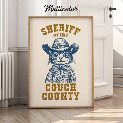 Funny Cat Cowboy Wall Art