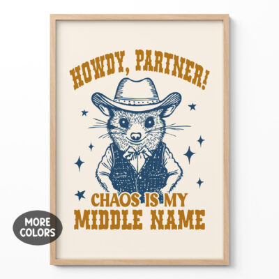 Funny Cowboy Animal Poster – Howdy Partner Chaos Print