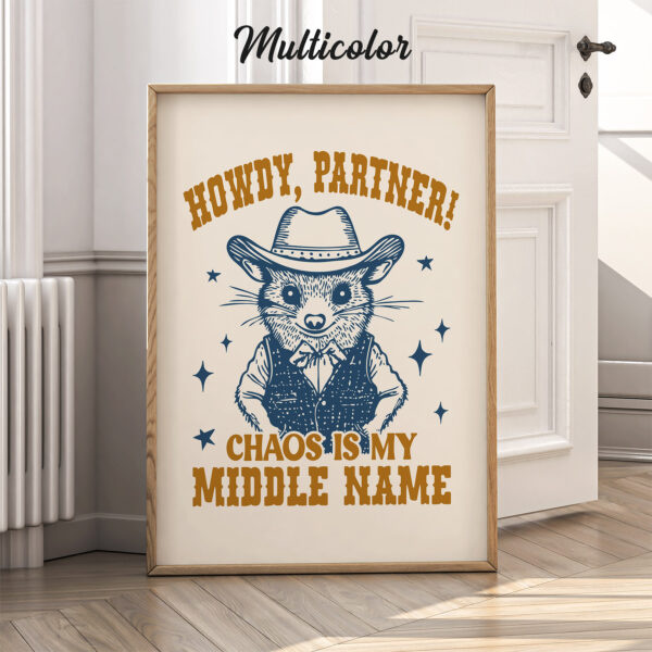 Funny Cowboy Animal Poster – Howdy Partner Chaos Print