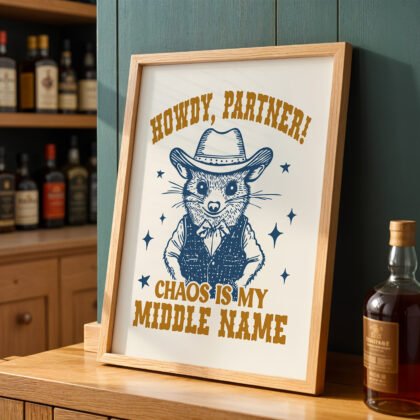 Funny Opossum Cowboy Wall Art