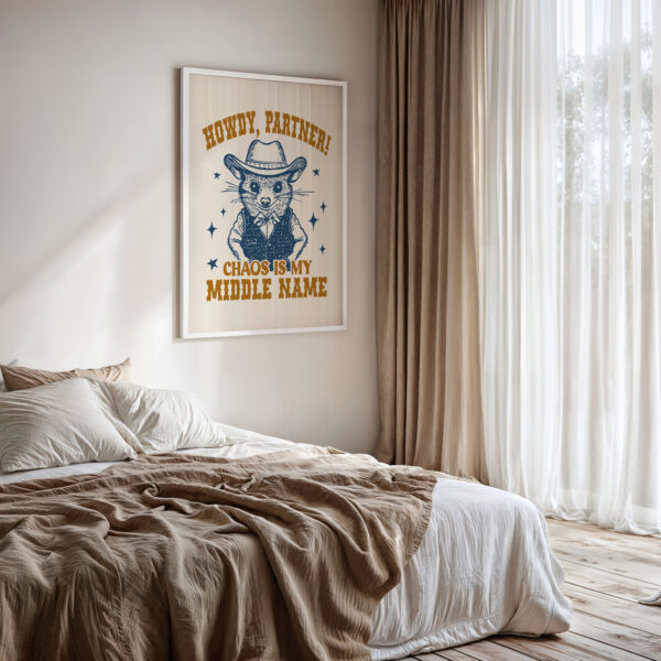 Funny Cowboy Animal Poster – Howdy Partner Chaos Print