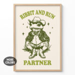 Cowboy Frog Poster – Ribbit and Run Partner Retro Print