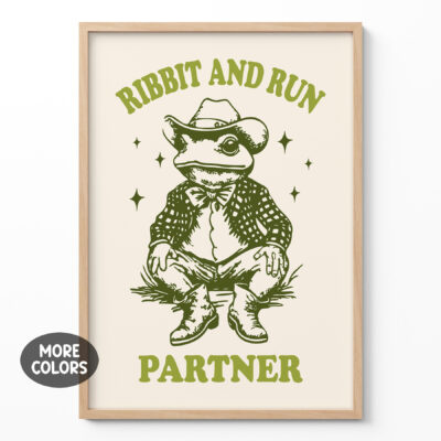 Cowboy Frog Poster – Ribbit and Run Partner Retro Print