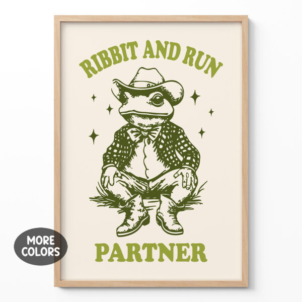 Cowboy Frog Poster – Ribbit and Run Partner Retro Print