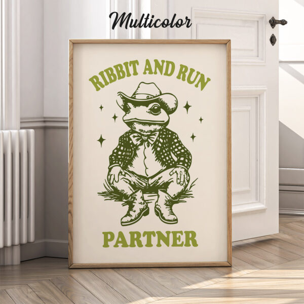 Cowboy Frog Poster – Ribbit and Run Partner Retro Print