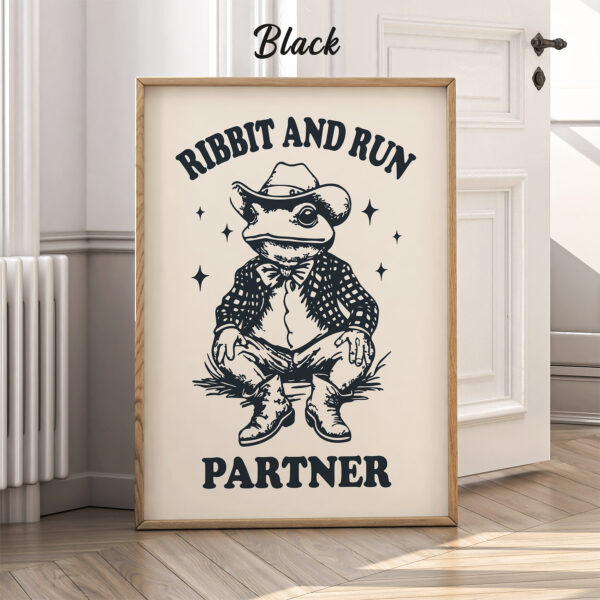 Cowboy Frog Poster – Ribbit and Run Partner Retro Print