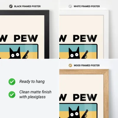 Humorvolles Wandbild mit Katze – Pew Pew Madafakas