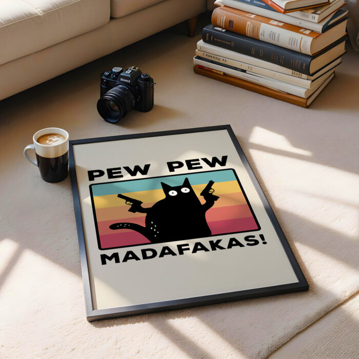 Funny Cat Poster – Pew Pew Madafakas Retro Print