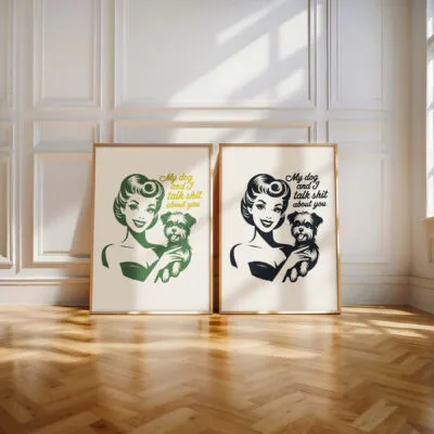 Retro Lady with Dog Wall Art