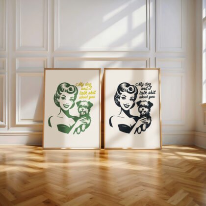 Retro Lady with Dog Wall Art