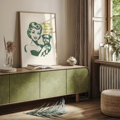Retro Lady with Dog Wall Art