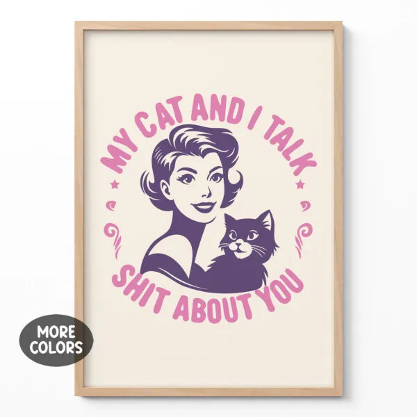 Retro Lady with Cat Wall Art