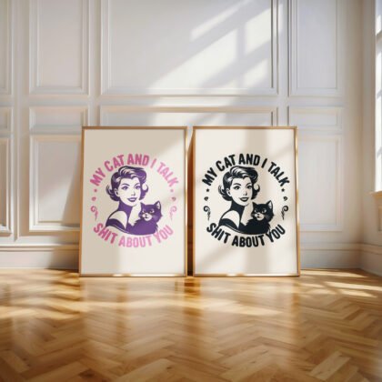 Retro Lady with Cat Wall Art