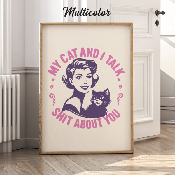 Sardine Wall Art – Retro Black Can Kitchen Poster Funny Cat Wall Art – Retro Lady and Kitty Poster