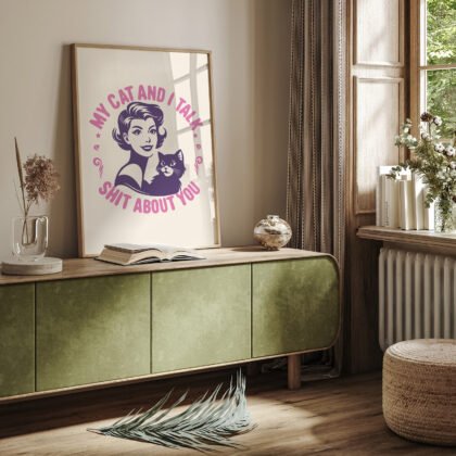 Retro Lady with Cat Wall Art