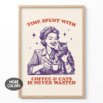 Coffee and Cat Wall Art – Retro Poster for Cat Lovers