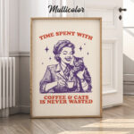 Coffee and Cat Wall Art – Retro Poster for Cat Lovers