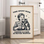 Coffee and Cat Wall Art – Retro Poster for Cat Lovers