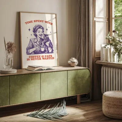 Woman with Cat – Time Spent with Coffee & Cats is Never Wasted