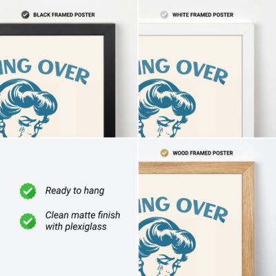 Framing options for bookish art print featuring crying vintage woman.