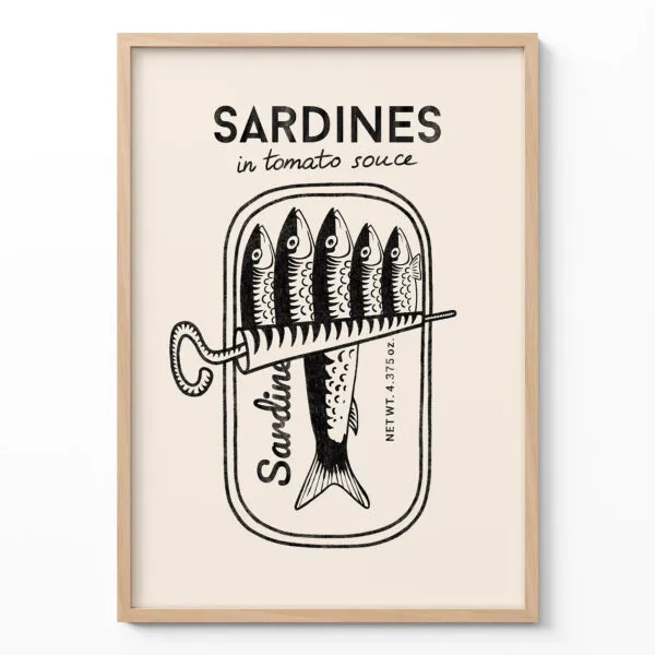 Retro paveikslas – Sardinės (juodas)
