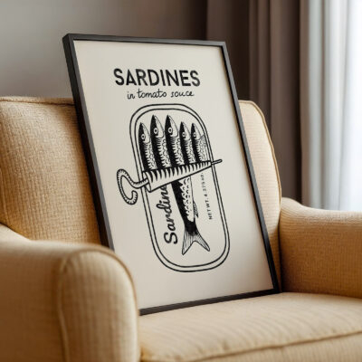 Sardine Wall Art – Retro Black Can Kitchen Poster