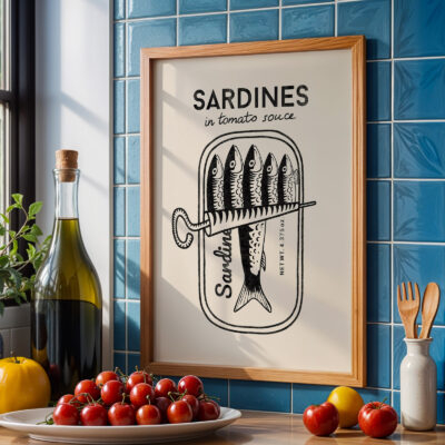 Sardine Wall Art – Retro Black Can Kitchen Poster