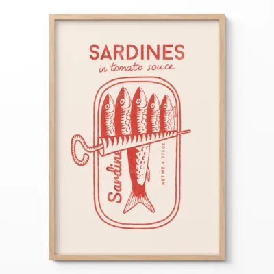 Retro Wandbild – Sardinen (Rot)