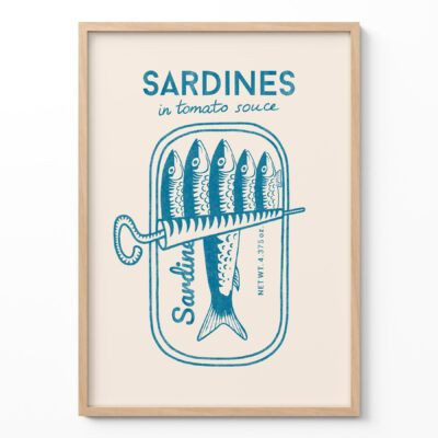 Sardines Wall Art – Vintage Blue Kitchen Poster
