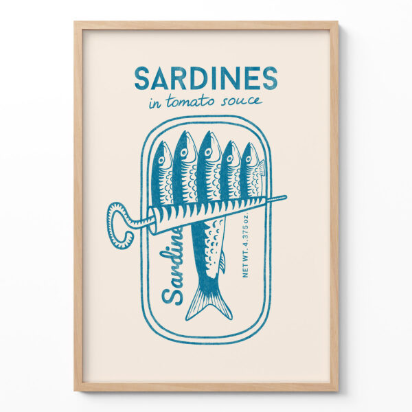 Sardines Wall Art – Vintage Blue Kitchen Poster