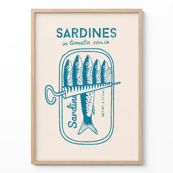 Retro Wandbild – Sardinen (Blau)