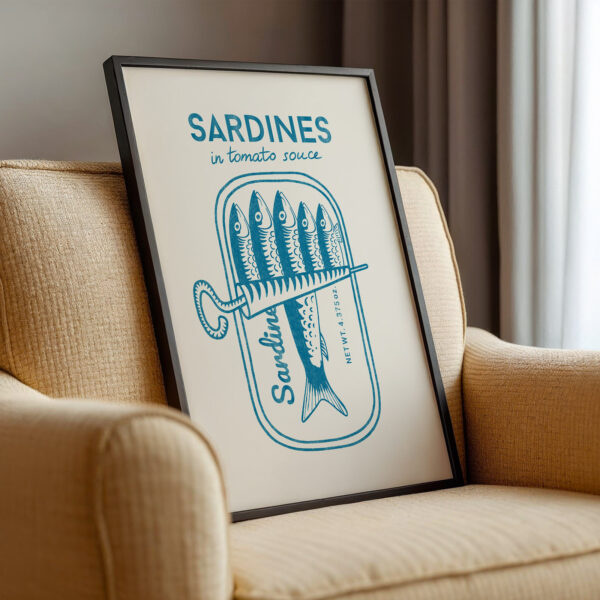 Sardines Wall Art – Vintage Blue Kitchen Poster