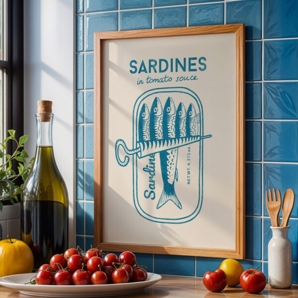 Sardines Wall Art – Vintage Blue Kitchen Poster