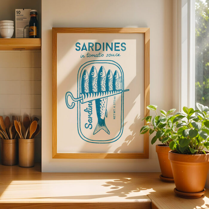 Sardines Wall Art – Vintage Blue Kitchen Poster