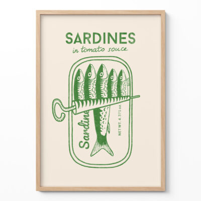 Green Sardines Kitchen Art – Retro Sardine Tin Poster