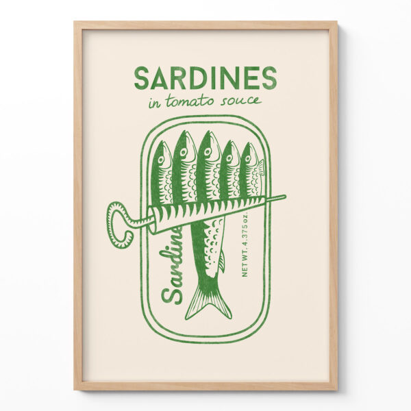 Green Sardines Kitchen Art – Retro Sardine Tin Poster