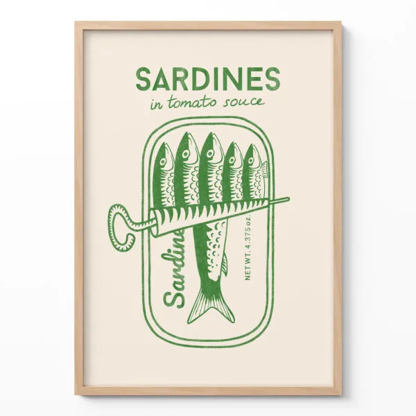 Retro Wandbild – Sardinen (Grün)