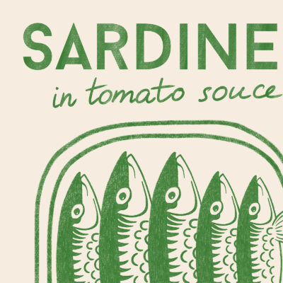 Sardine Print – Retro Green Tin Fish Kitchen Poster