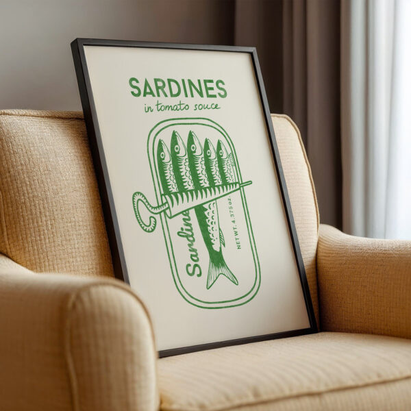 Green Sardines Kitchen Art – Retro Sardine Tin Poster