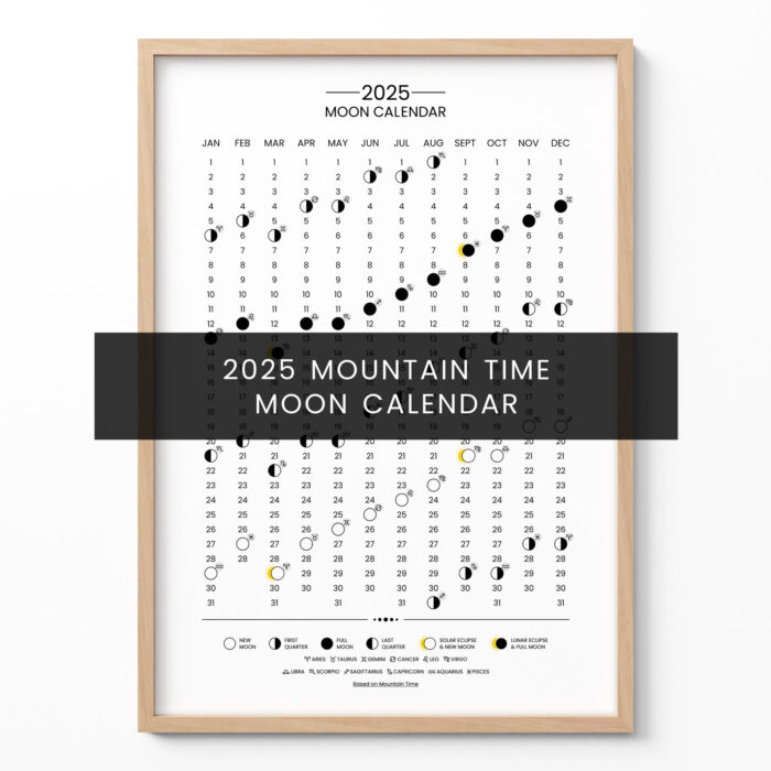 2025 Moon Calendar – Lunar Phases Poster (Mountain Time)