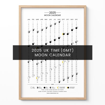 2025 Lunar Calendar – Moon Phase Poster (UK Time, GMT)