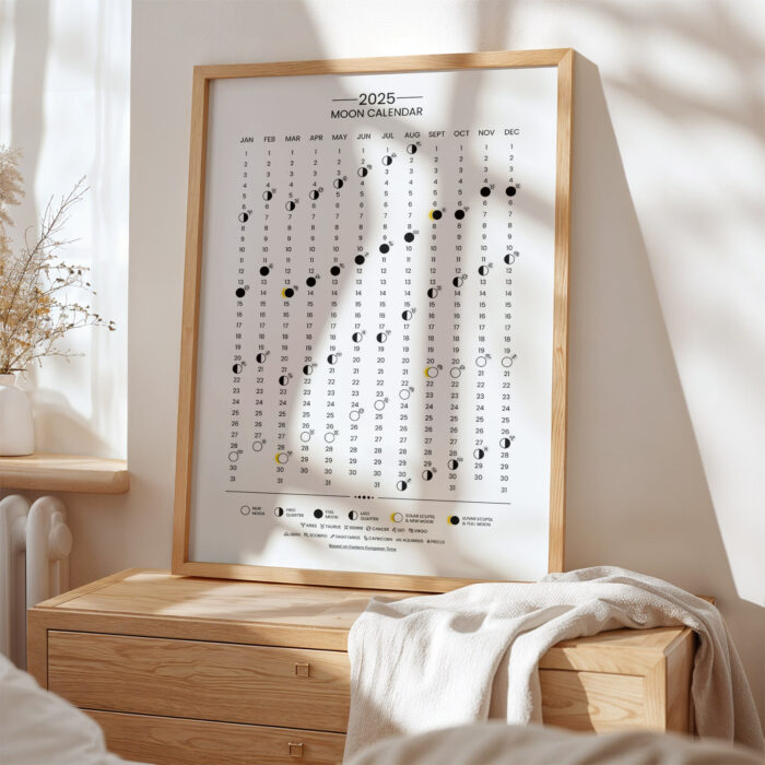 Moon Phases 2025 Calendar – Eastern European Time Poster