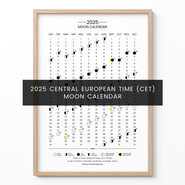 Lunar Calendar 2025 Poster – Moon Phases Wall Art (CET)