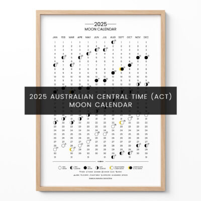Moon Calendar Print – 2025 Australian Central Time Lunar Poster