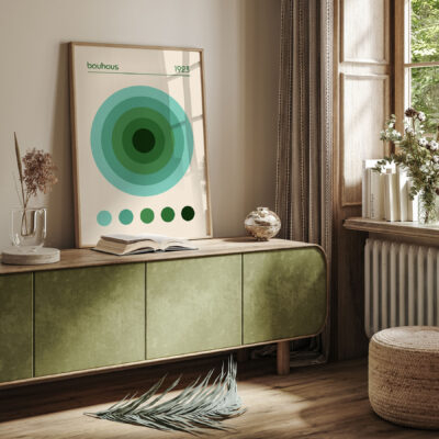 Bauhaus Geometric Print – Green Circles Wall Art 1923