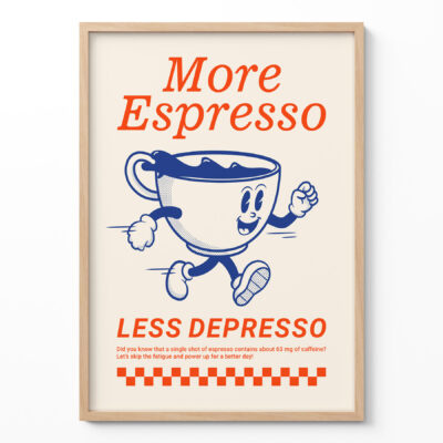 Retro Coffee Poster – More Espresso Less Depresso Print