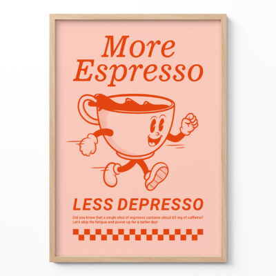 Vintage Coffee Print – More Espresso Less Depresso Wall Art