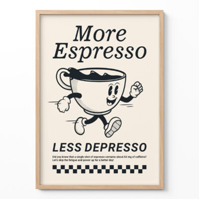 Retro Coffee Wall Art – More Espresso Less Depresso Print