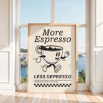 Retro Coffee Wall Art – More Espresso Less Depresso Print