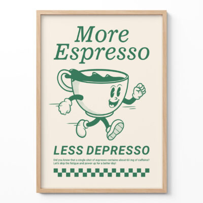 Vintage Coffee Poster – More Espresso Less Depresso Print